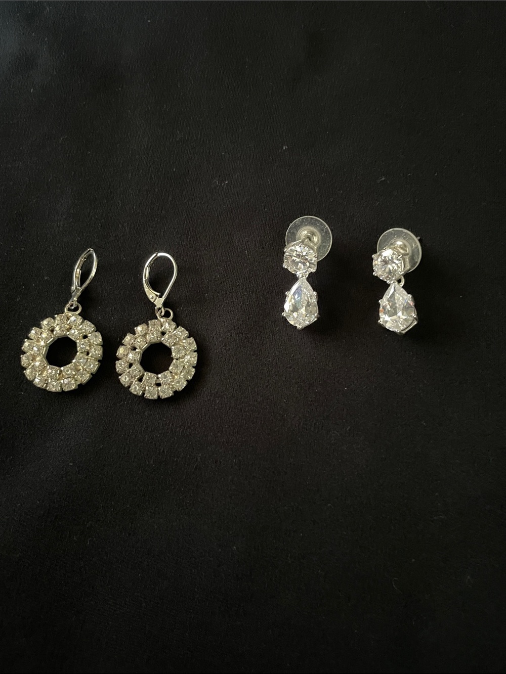 Silver Crystal Hoop and Teardrop Stud Earring Set - Clear Silver